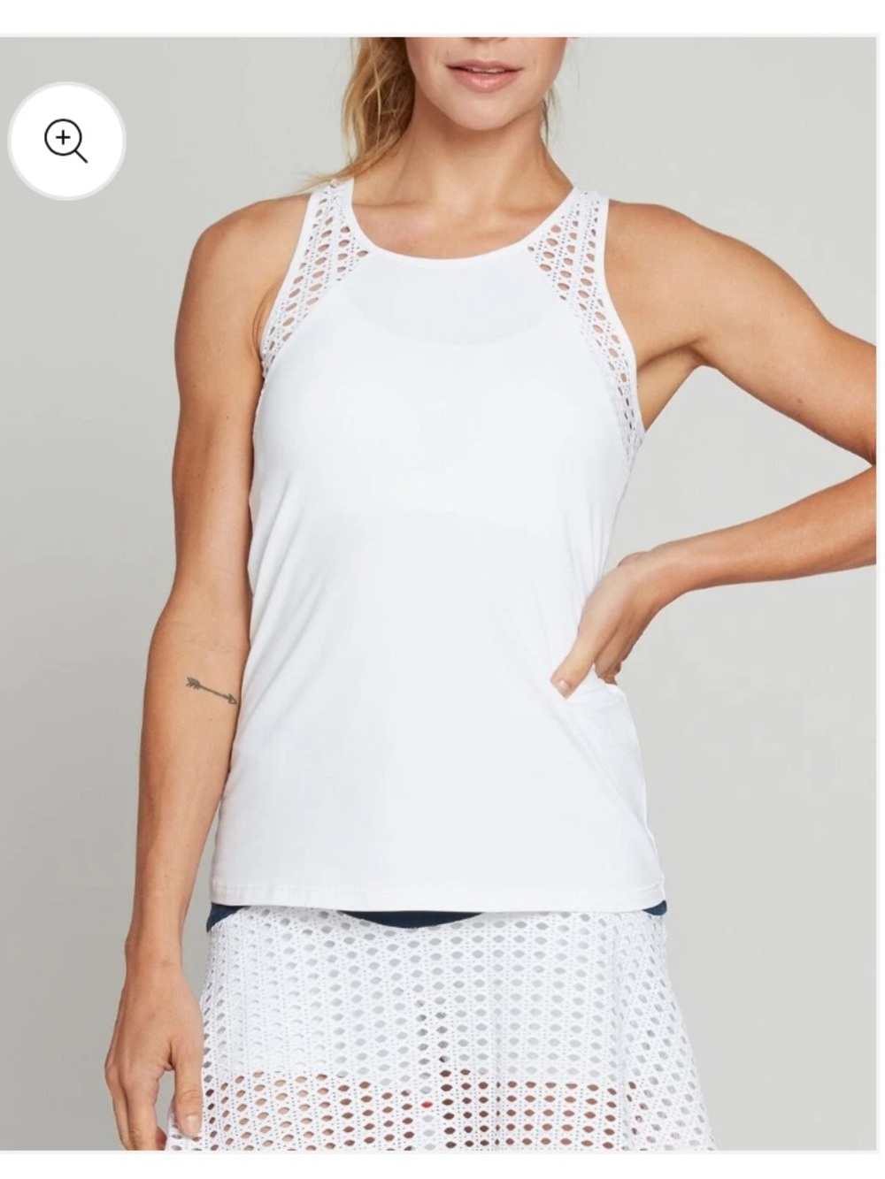 L’Etoile Sport Pointelle Trim Tennis Tank White XS